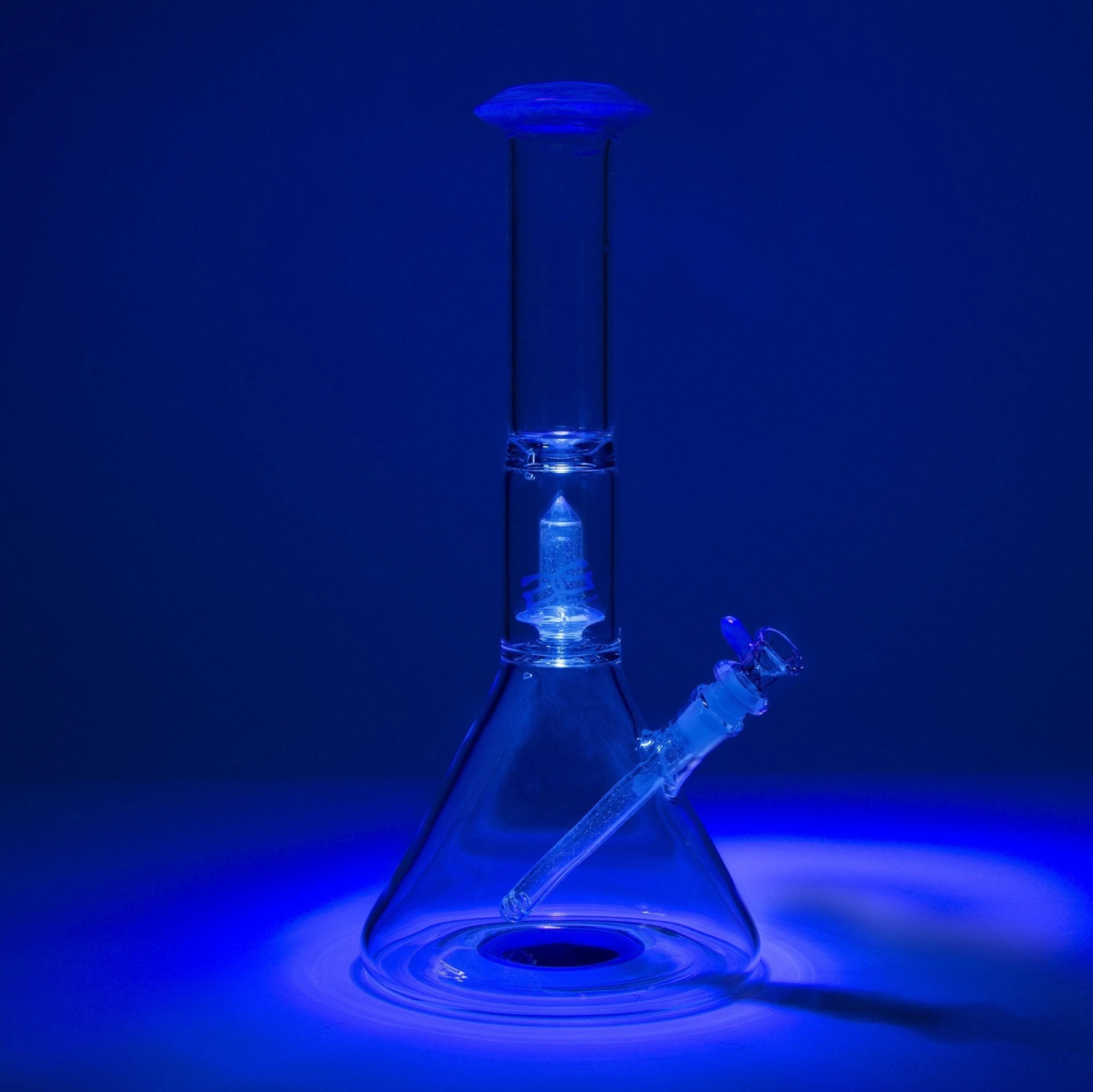 Geo's Glass 14in Crystal Circ Perc Beaker Bong - Atomic Stardust + Blu-V - Image 2
