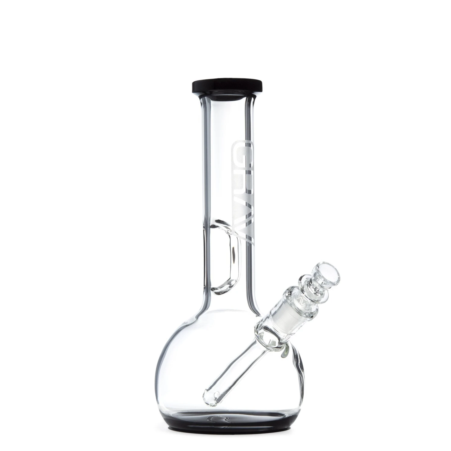 GRAV 8in Round Bottom Water Pipe W/ Fixed Downstem - Black