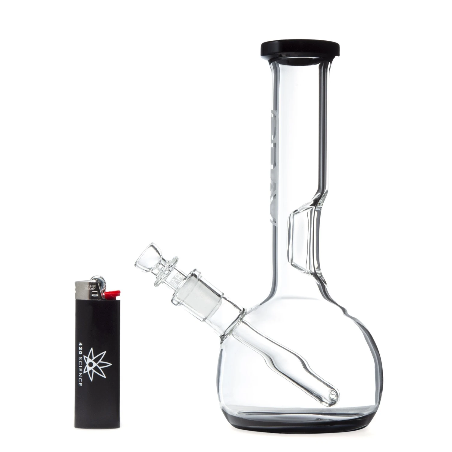 GRAV 8in Round Bottom Water Pipe W/ Fixed Downstem - Black - Image 2