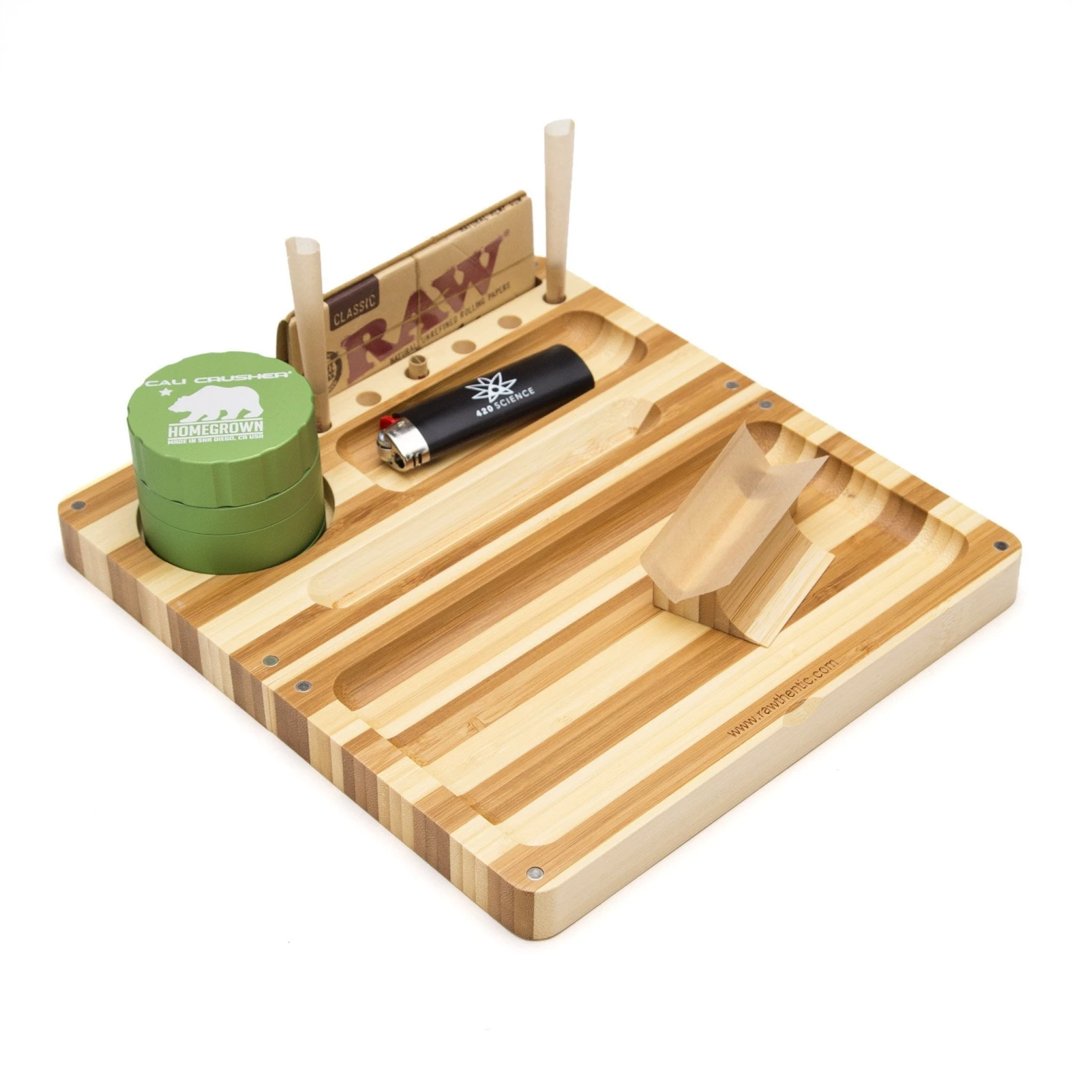 RAW Backflip Magnetic Bamboo Striped Rolling Tray - Image 4