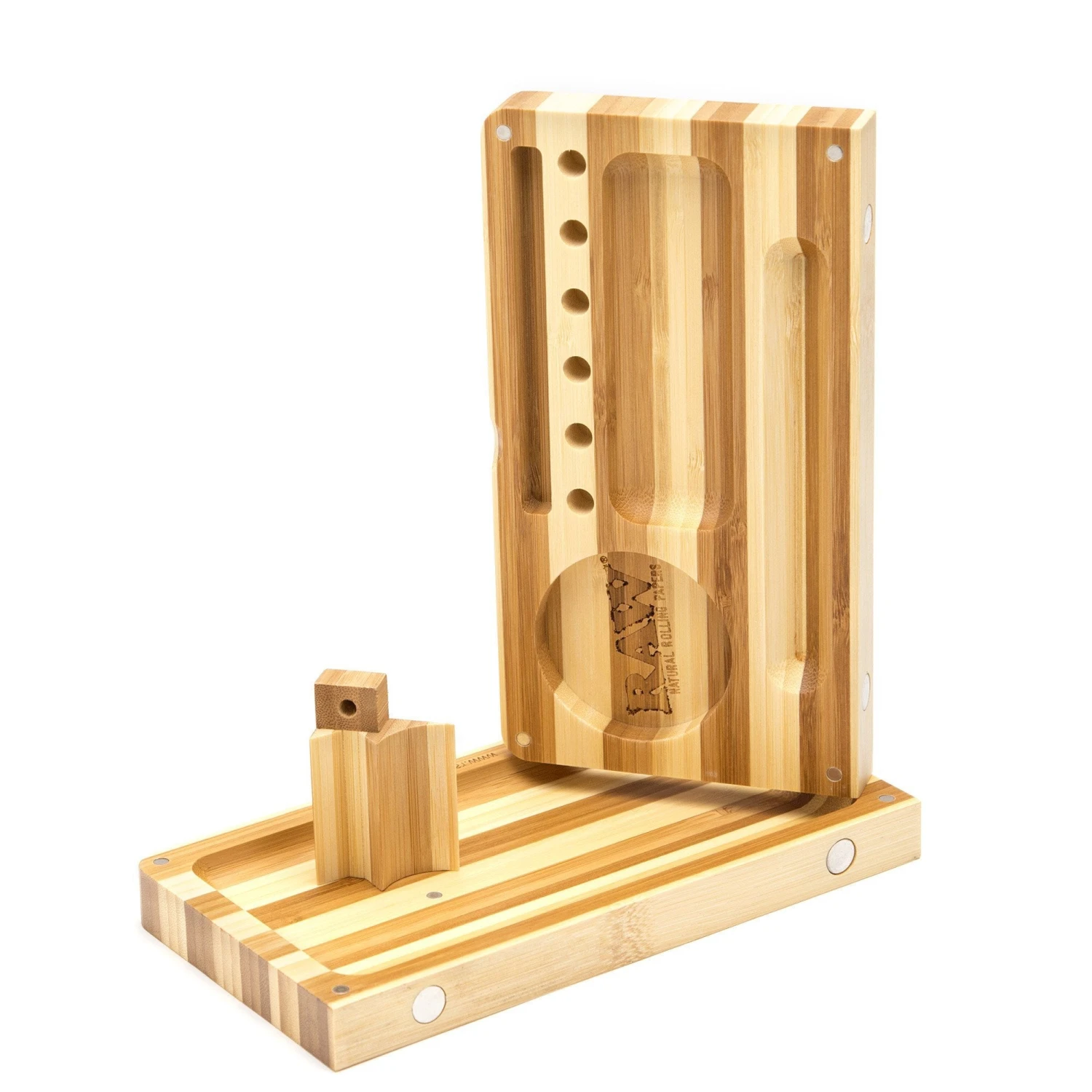 RAW Backflip Magnetic Bamboo Striped Rolling Tray - Image 6