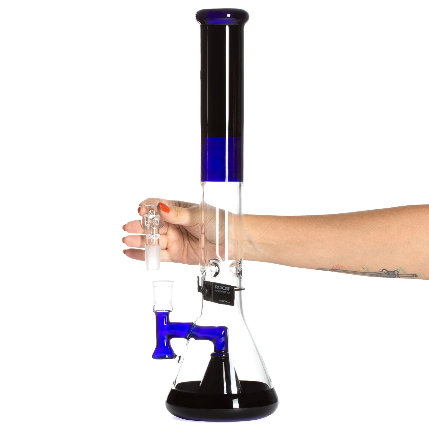 ROOR Tech 18in Fixed Shower Head Big Beaker Bong - Blue Black - Image 3